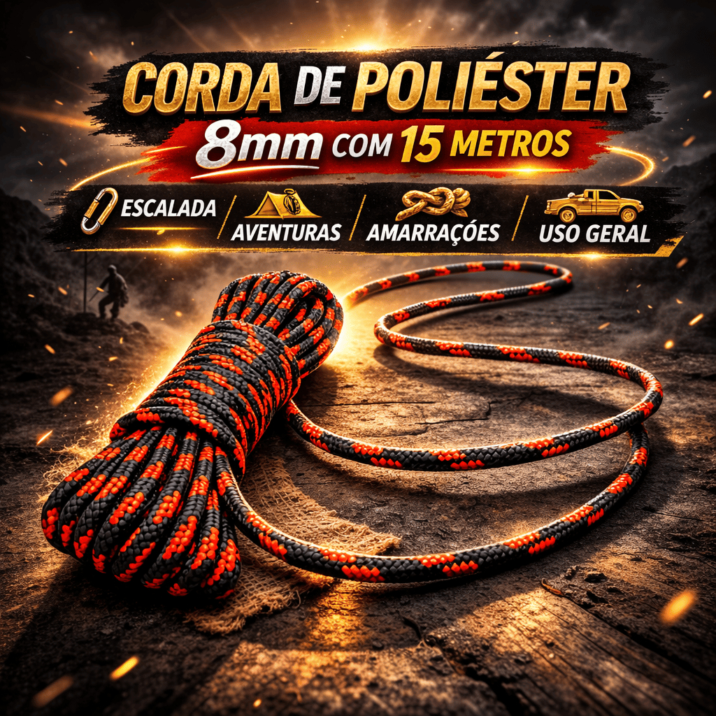 Corda Trançada Poliéster 8mm Preta E Vermelha 15 Metros