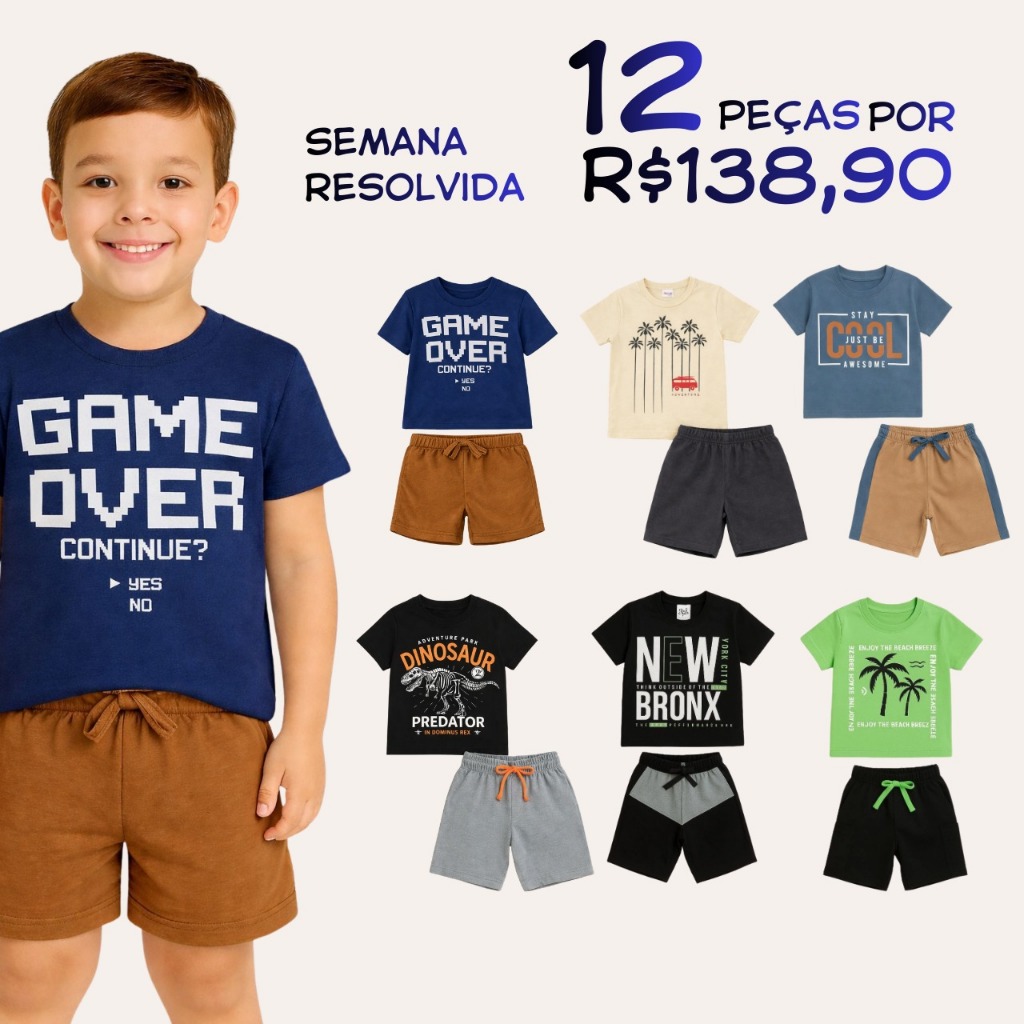 Kit Sortido de 12 Peças de Roupas Infantil Menino Kit com Conjuntos de Roupa Menino Verão em Oferta na Shopee