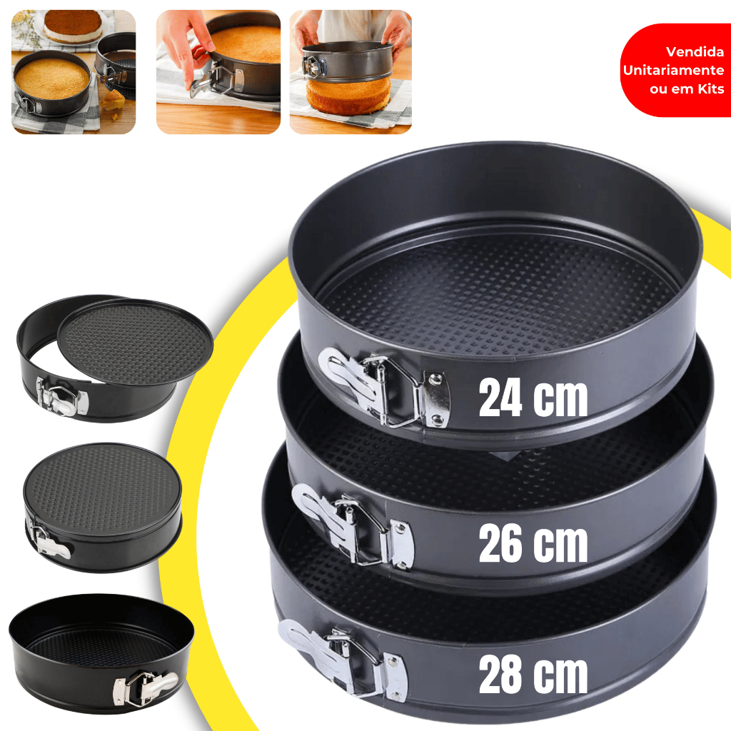 Kit 1 a 3 Formas com Fundo Removível Antiaderente para Torta Bolo Assadeira Bolos Tortas Redonda