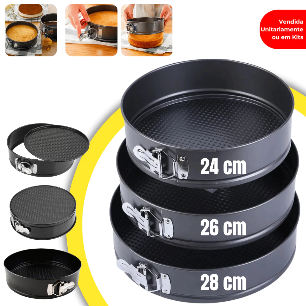 Kit 3 Formas com Fundo Removível Antiaderente para Torta Bolo Assadeira Bolos Tortas Redonda — imagem 1