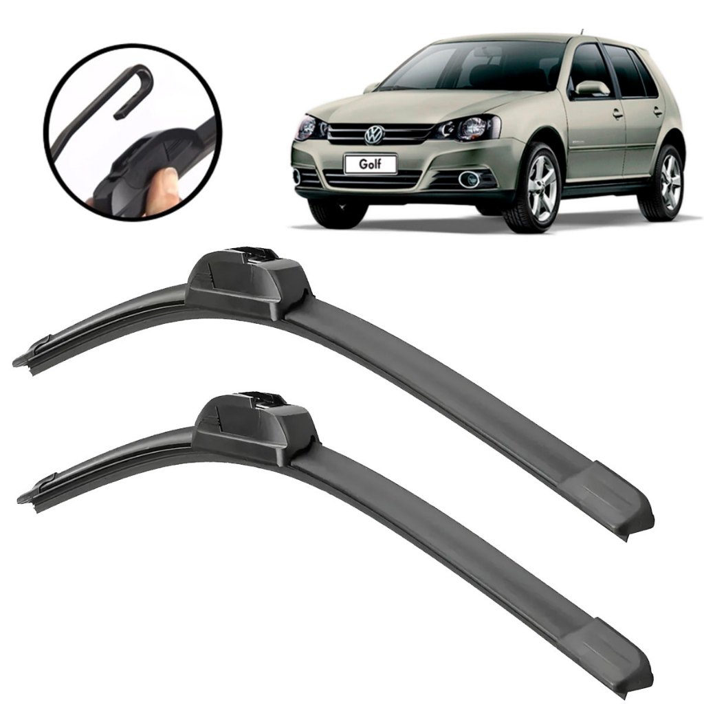 Kit Palheta Limpador Parabrisa Silicone VW Golf MK4 GIV 2007 2008 2009 a 2013 Gancho