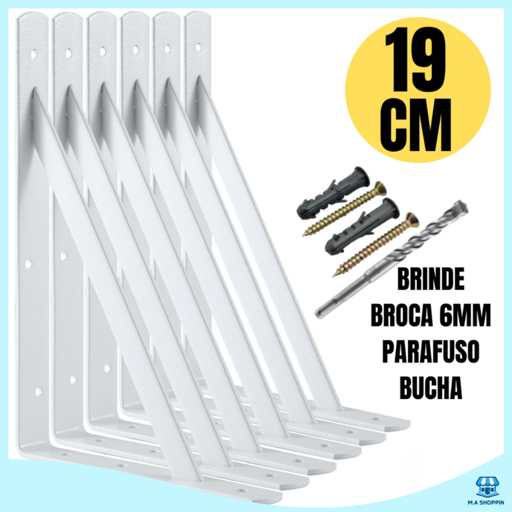 Kit Suportes Mão Francesa Branca 19cm - Canto Tábua Cantoneira Reforçada Com Broca BBP