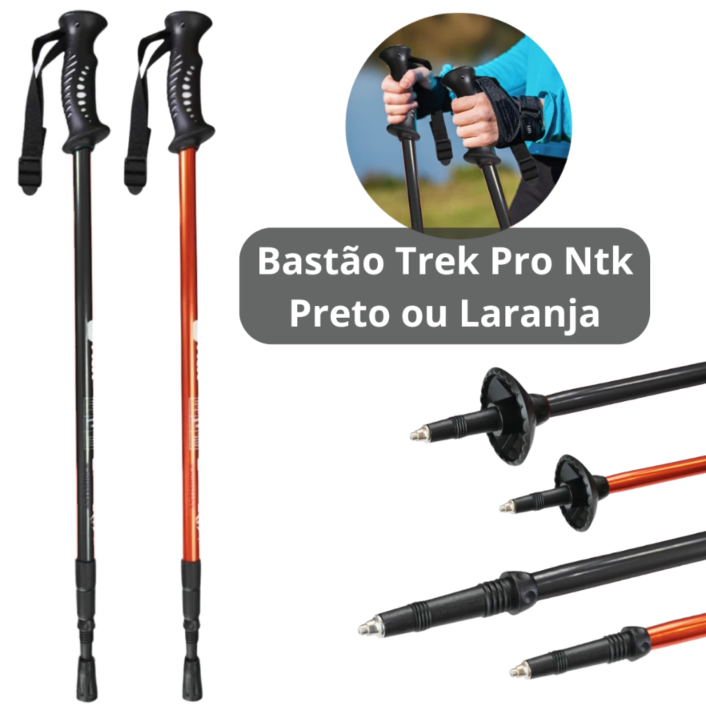 Bastão de Caminhada Trek pro Ntk Cobre Ou Preto Sistema Anti-shock Ajustável