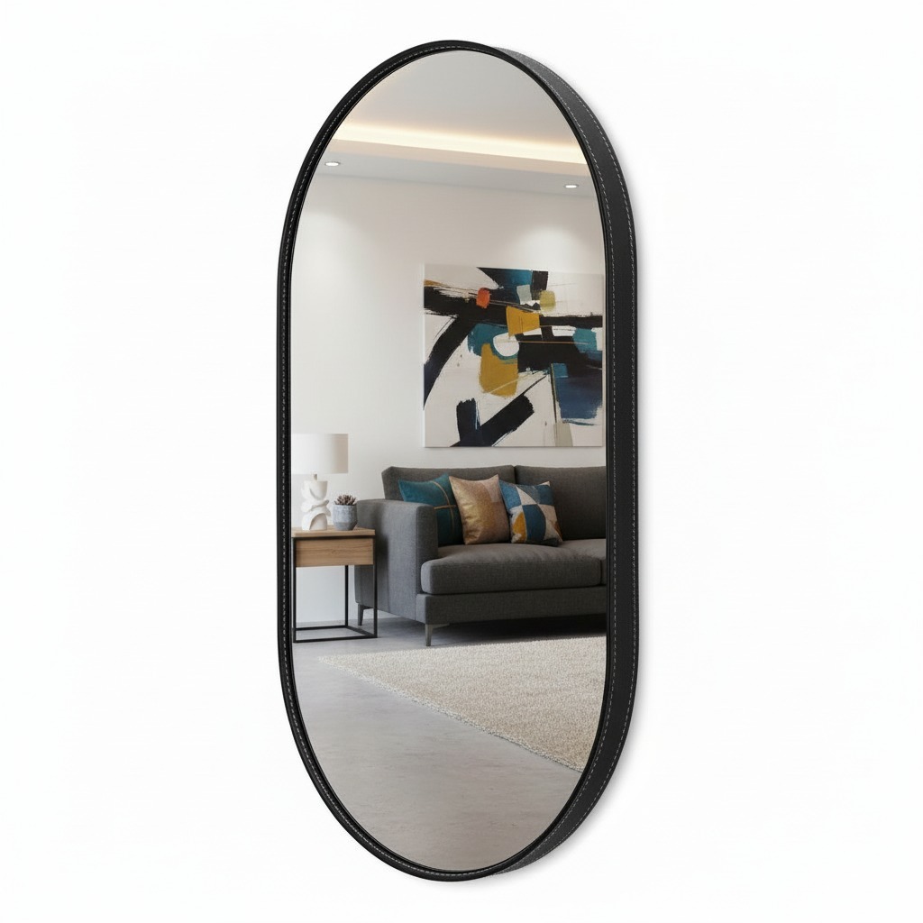 Espelho Decorativo Premium Com Moldura Em Couro Ou Sem Moldura Vidro Cristal Banheiro Quarto Sala