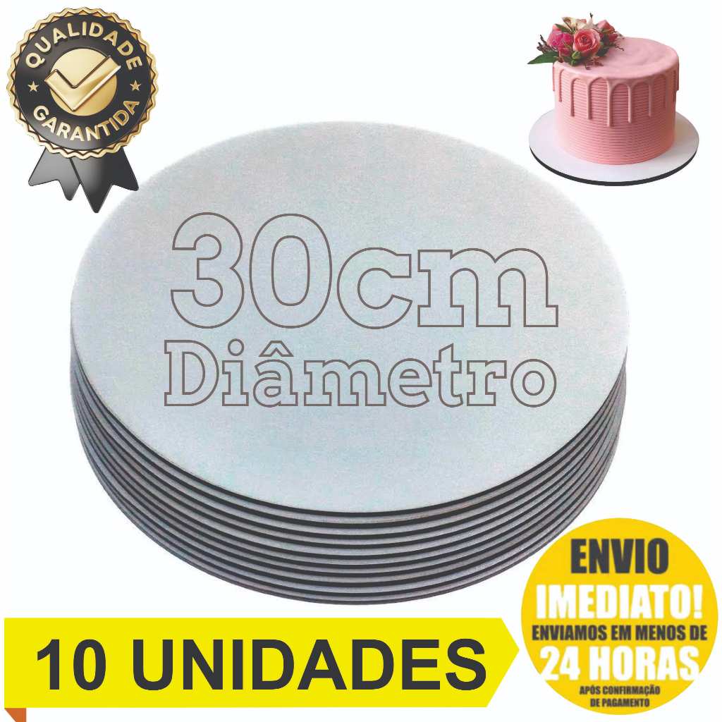 Cake Board 30cm Tabuleiro Prato De Bolo Mdf Kit Com 10 Bases Para Confeitaria Frios Doces Tortas e Sobremesas Resistente
