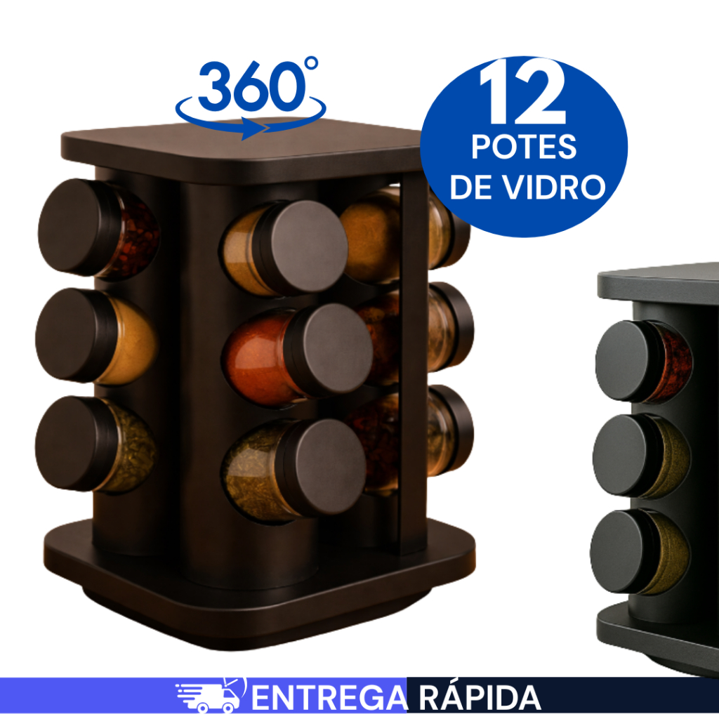 Porta Temperos Profissional Giratório 12 Potes Vidro Tampa Dosadora Condimentos PROMOÇÃO LIMITADA em Oferta na Shopee