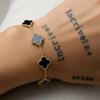 Pulseira Trevo Preto Banhada a Ouro 18k Ajustável 16,5 a 22cm Unissex Luxo Resistente à Água em Oferta na Shopee