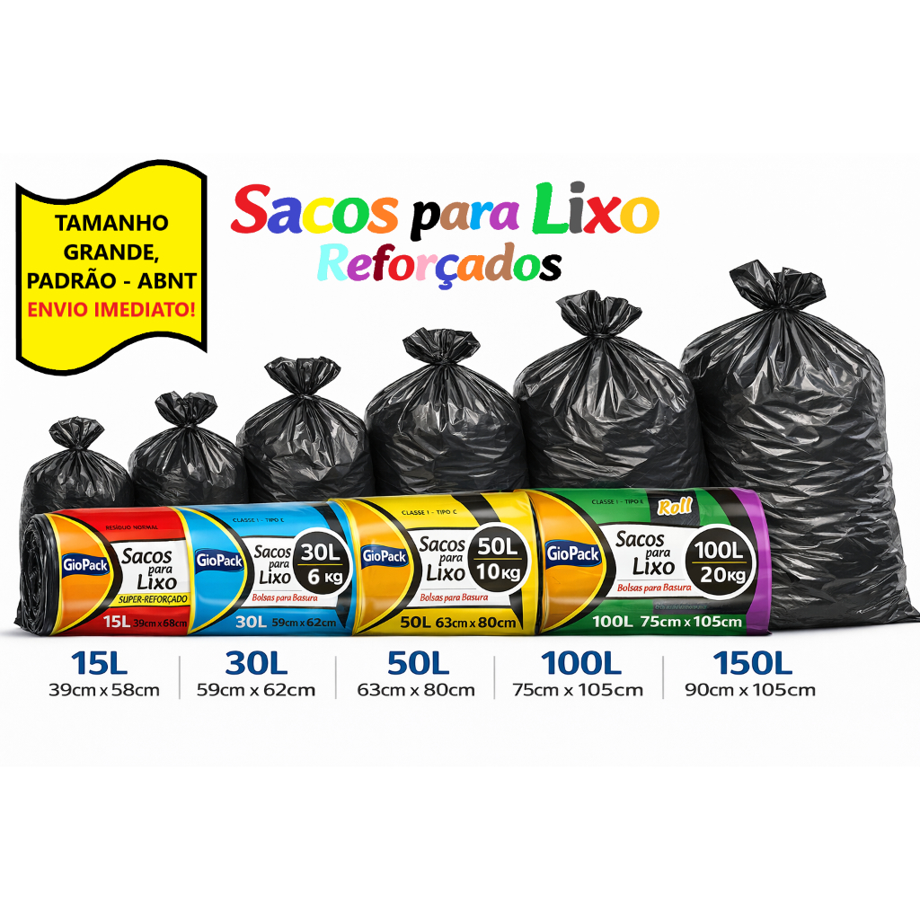 Saco de Lixo Reforçado 100L - 50L - 30L - 15L resistente ABNT grande em Oferta na Shopee