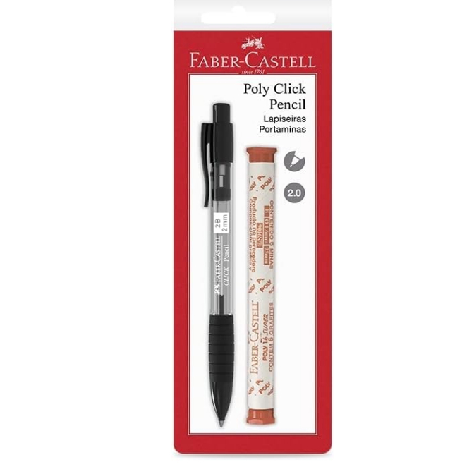 Lapiseira Faber-Castell CLICK PENCIL 2.0MM Preta/Rosa/Azul/Verde + Portaminas Grátis