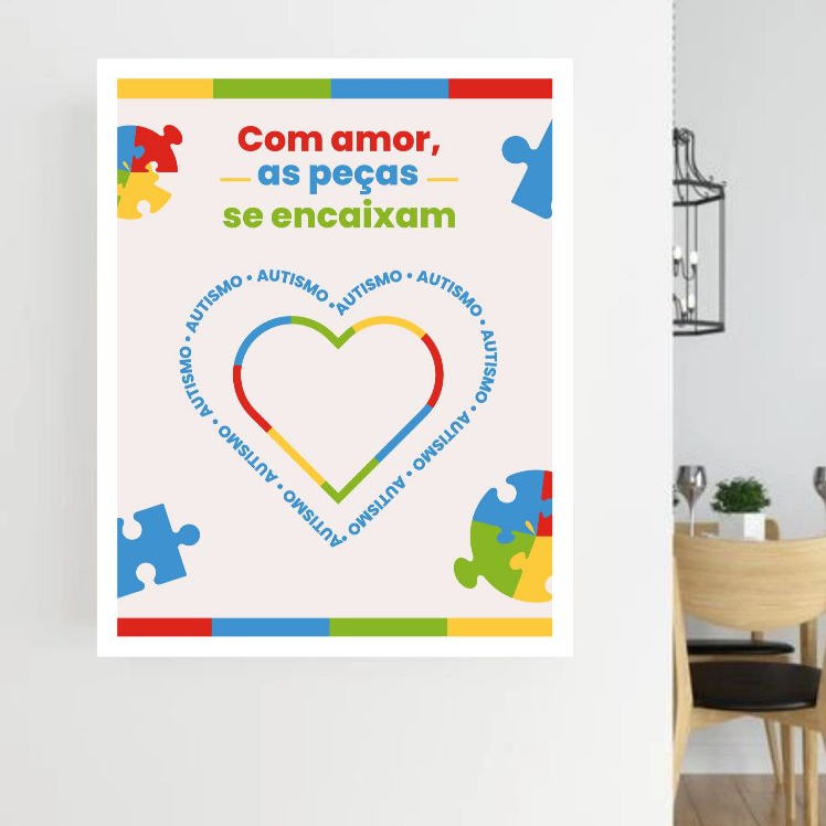 Quadro Decorativo Autismo quebra cabeça símbolo do autismo com amor QA16