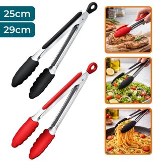 Pegador Inox Pinça Cozinha Salada Massa Churrasco Fritura 25cm 29cm Preto Vermelho Pequeno Grande Silicone em Oferta na Shopee