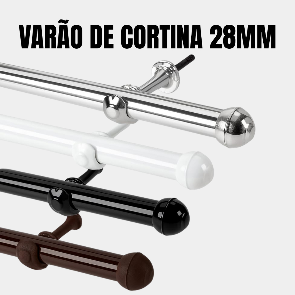 Varão de Cortina 2,00 Metros Várias Cores Aço Ferro 28mm