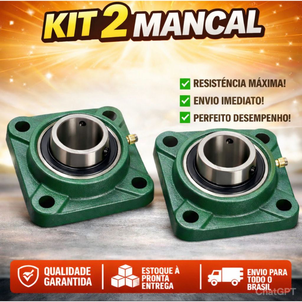 Kit 2 Pecas Mancal + Rolamento Ucf 204 Eixo Interno 20 Mm