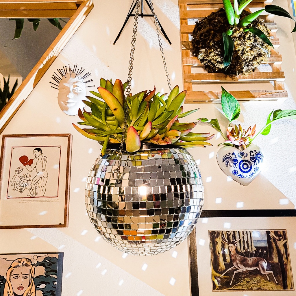 Cachepot Espelhado Disco Ball | Vaso Suspenso Decorativo com Corrente | Decoração Moderna