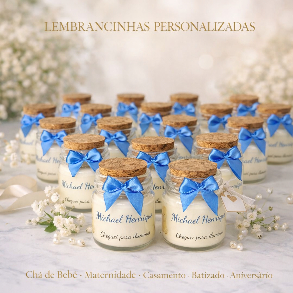Vela Aromática Personalizada Lembrancinha - Chá de Bebê, Maternidade, Casamento, ou Outros eventos