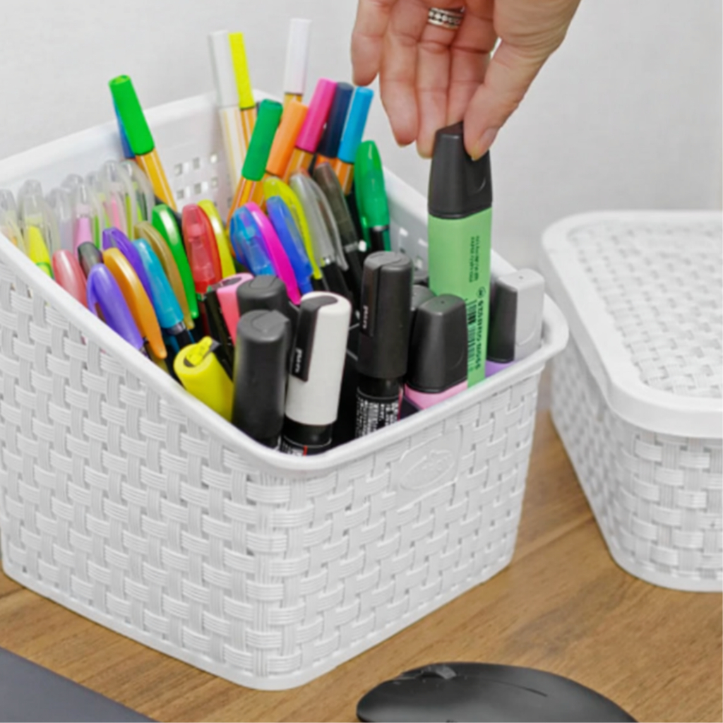 Organizador Porta Treco Com 6 Divisórias Multiuso Mesa Escritório Organização Maquiagem Preto Plástico Resistente