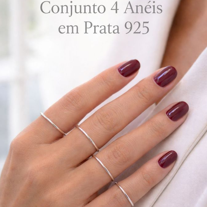 Anel Prata 925 Feminino Conjunto 4 peças Redondo Liso Ajustáveis Reguláveis em Oferta na Shopee