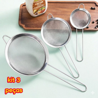 Kit 3 Peneira Aço Inox 08/10/12 cm Coador Farinha Suco Confeitaria Peneira de Cozinha em Oferta na Shopee