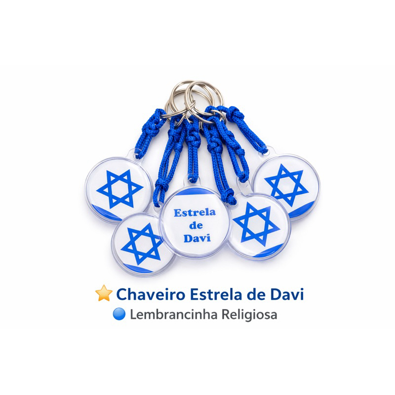 Kit 24 Chaveiros Estrela de Davi | Lembrancinha Religiosa Judaica / Israel