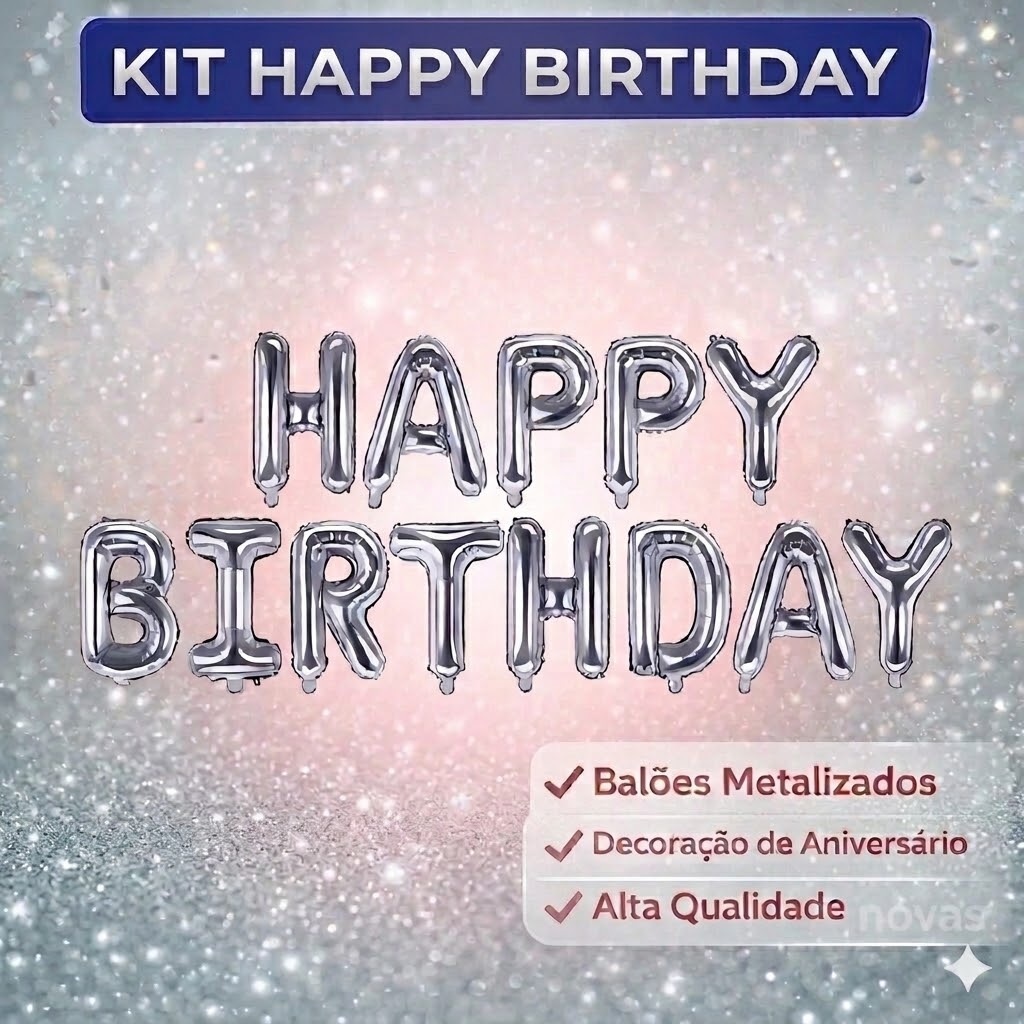 Kit Letras Balões Metalizados Com a Palavra Happy Birthday Rose Gold e Dourado 40cm