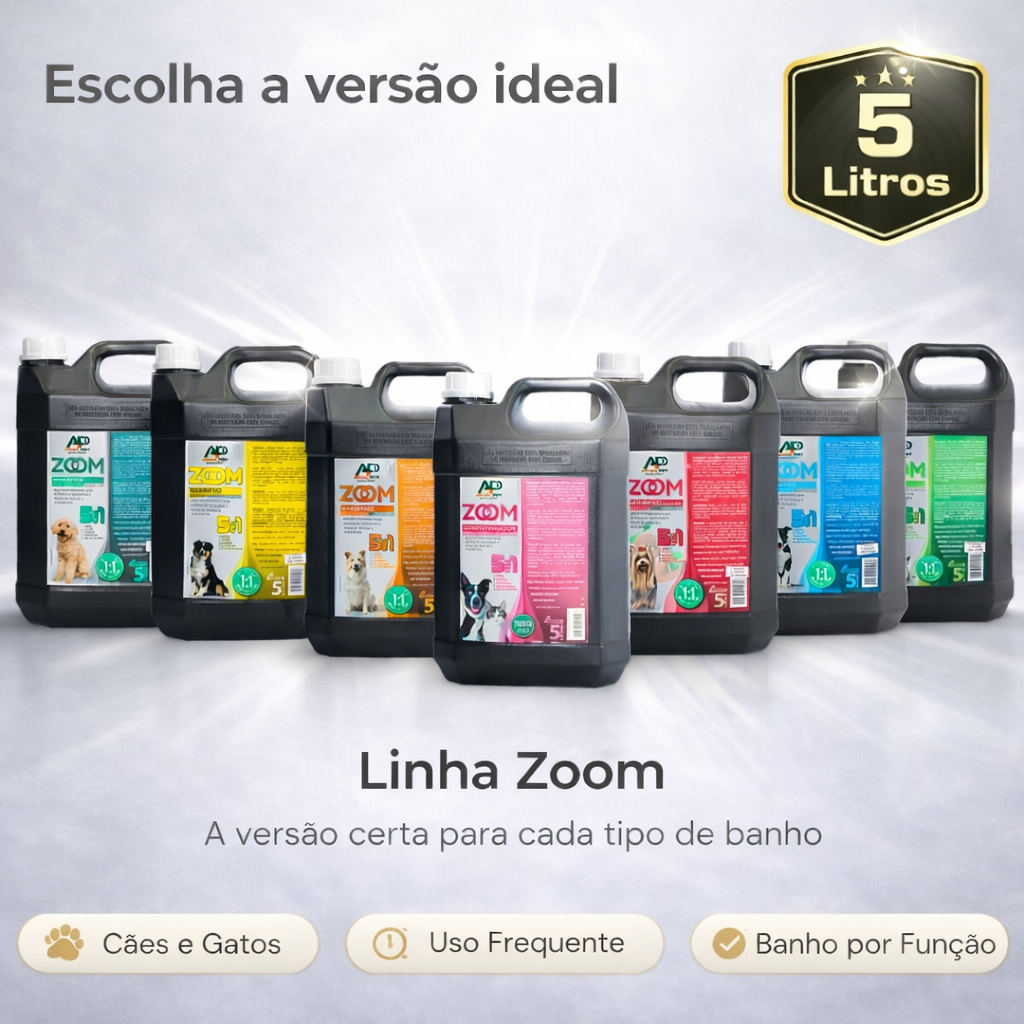 Shampoo Ou Condicionador Profissional Zoom 5 Litros Pet Shop Banho e Tosa Cachorro Gato Diluição 1:4