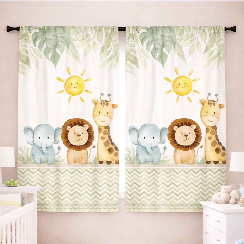 Cortina Infantil Estampada Menino Menina 2.10x1.40m Quarto Criança Bebê