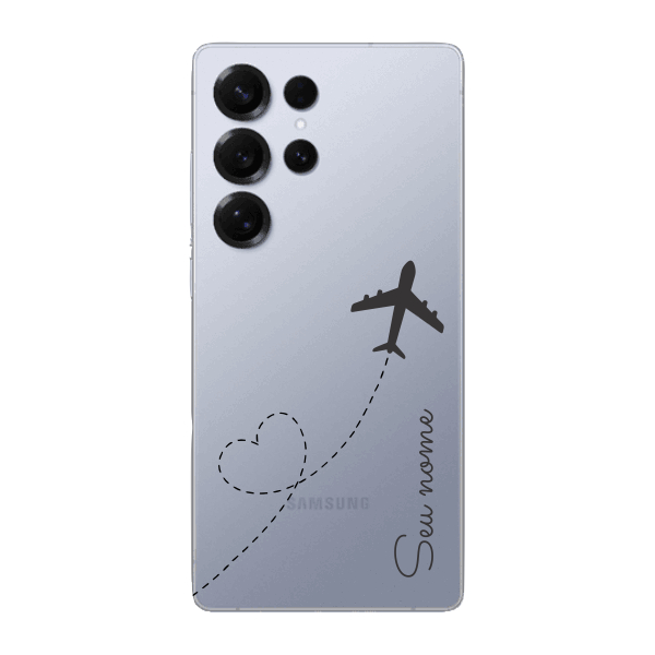 Capinha para Samsung S25 Ultra Anti Impacto Personalizada - Traços e Avião com nome e fundo transparente