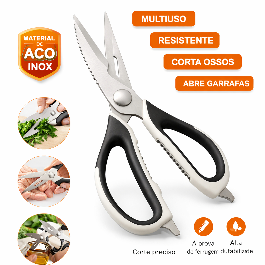 Tesoura de Cozinha Multiuso Premium Inox 23cm P/ Cozinha, Utensílios, Utilidade