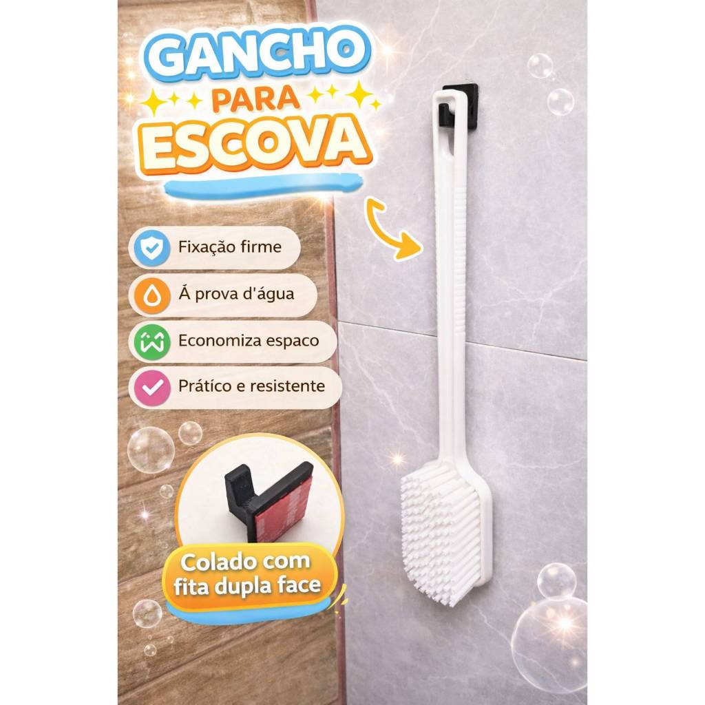 Suporte Gancho Adesivo Discreto Organizador Parede Banheiro Escova Banho Para Lavar As Costas