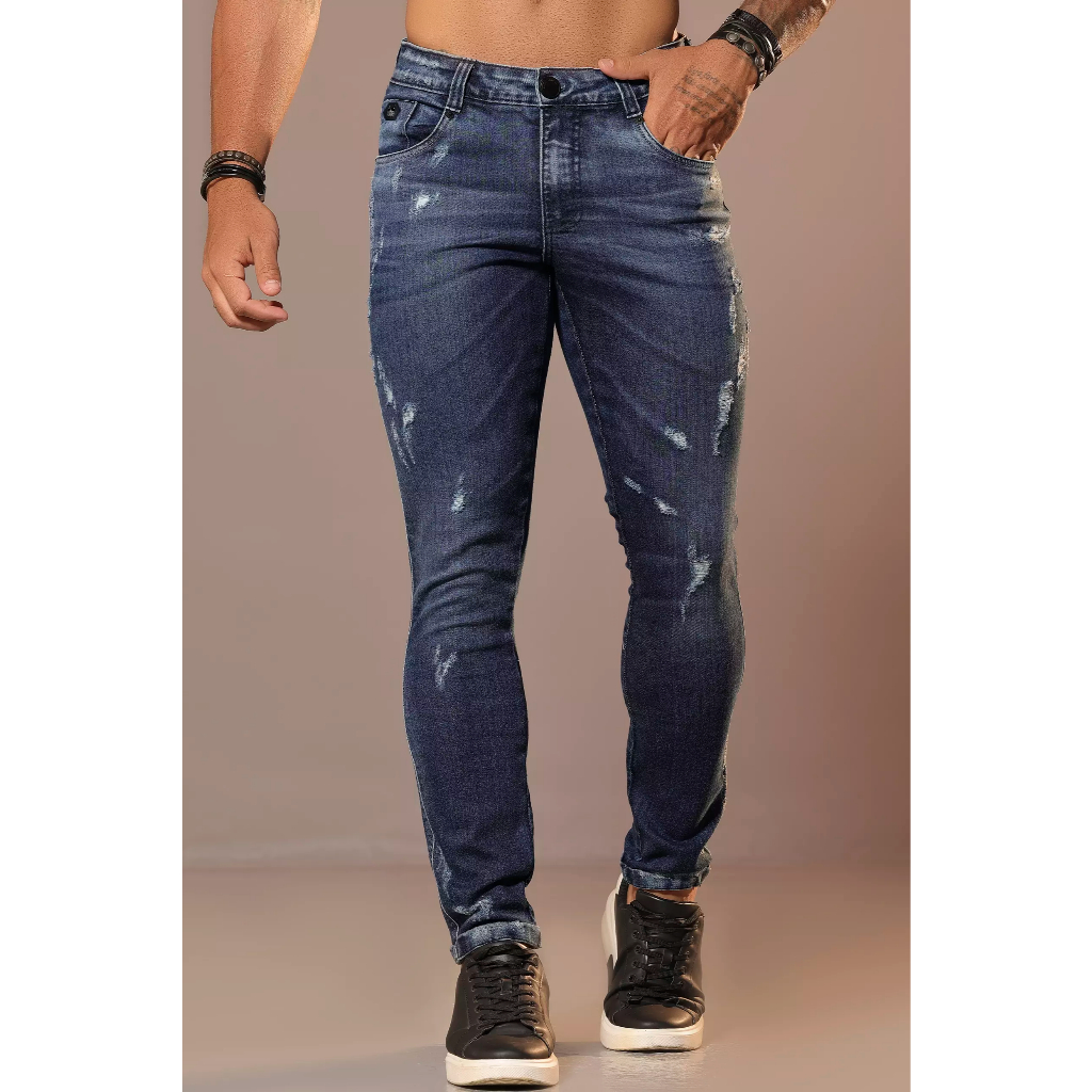 Calça Masculina Sofisticada com Lavado Médio e Detalhes Puídos Pit Bull Jeans
Ref: 89264
