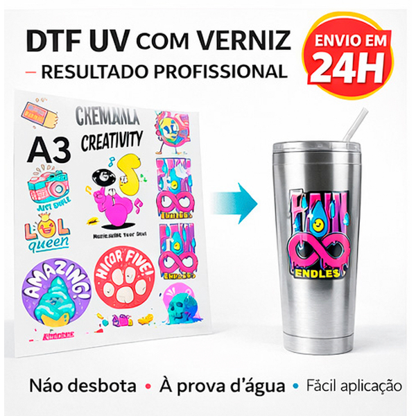 Impressão em Folha DTF UV Adesivos Tamanhos A3 e A4 envio em 24H em Oferta na Shopee