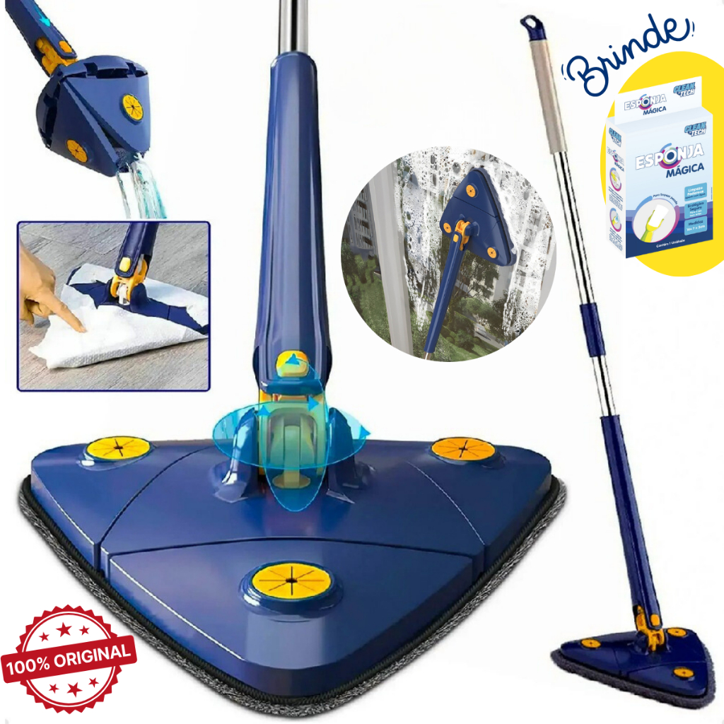 Mop Giratório Limpeza Esfregão Rodo Mágico Banheiro Chão Janela Faxina ORIGINAL Top House + BRINDE
