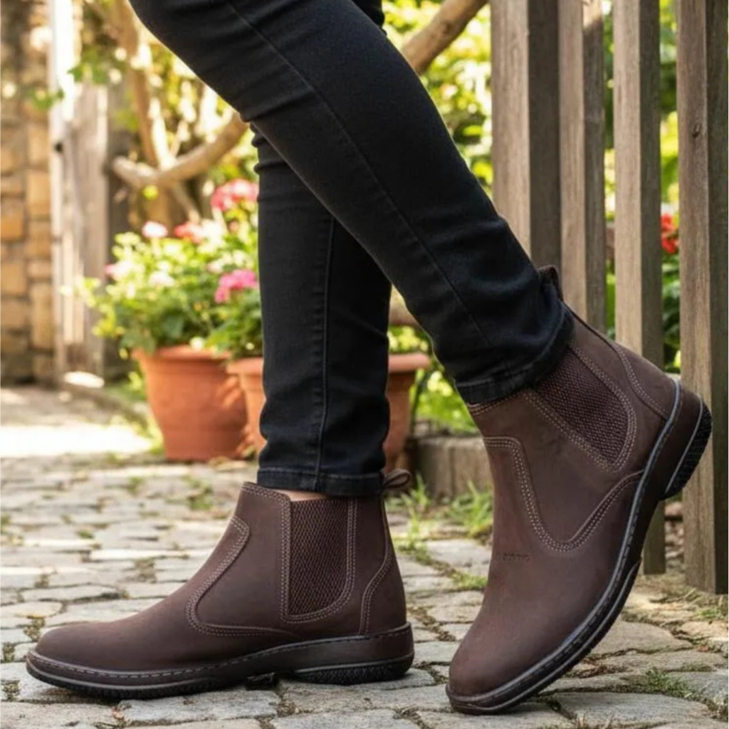 Bota Country Casual Masculina de Couro Nobuck Botina Social Com Elastico Gomeira Cidade Fazenda Roça Resistente 2420