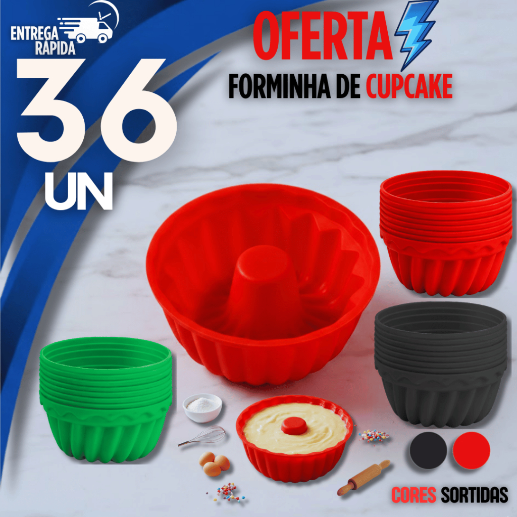 Combo Formas Cupcake Silicone Muffin Forminhas Assadeira Bolinhos Doceria formas Multiuso Utilidade