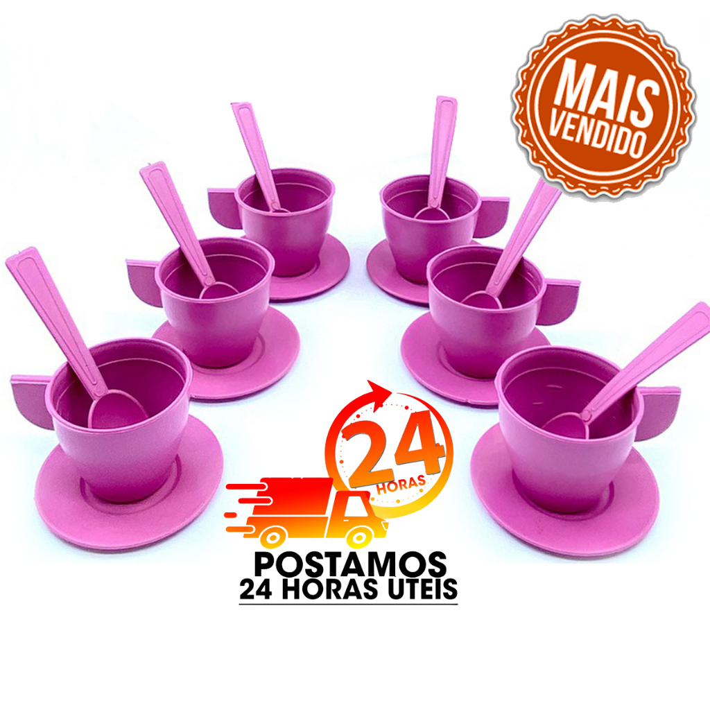 Kit 18 Peças Hora Do Café Xícaras Pires Colheres Plástico brinquedo infantil menina