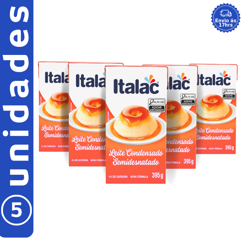 KIT 5 UNIDADES leite condensado italac semi desnatado 395g em Oferta na Shopee