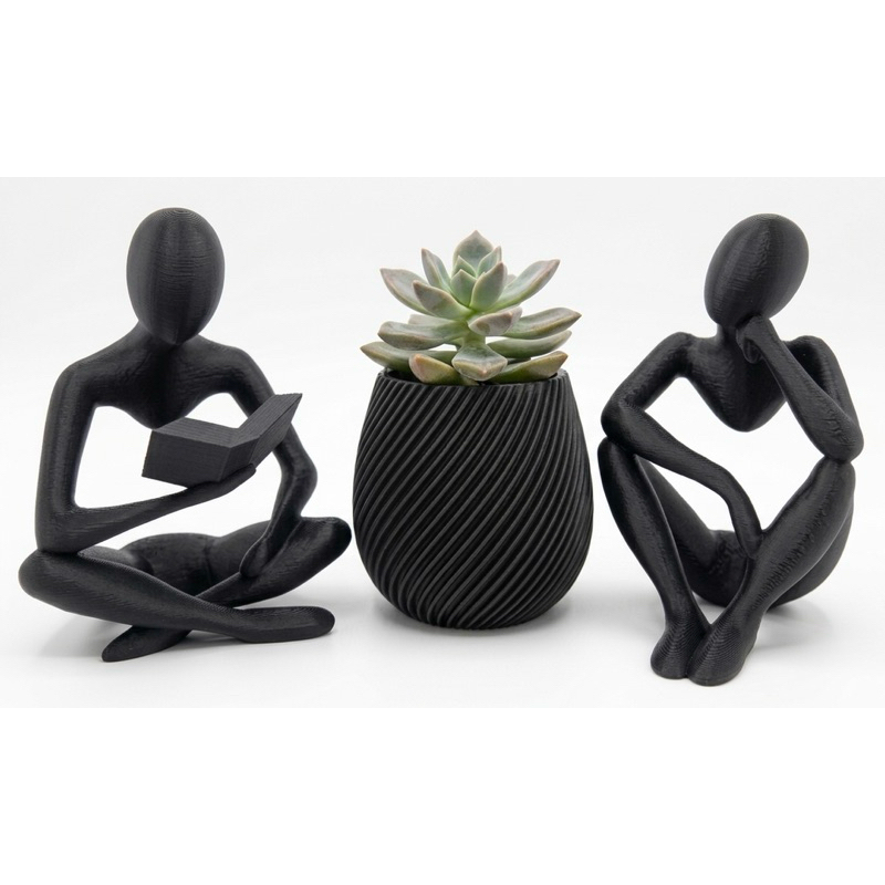Kit Decoração – Estátua Livro + Pensador e Vaso Espiral | Impressão 3D