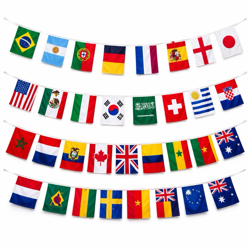 Bandeirinha Vários Países Copa do Mundo 2026 Varal de Bandeiras - Bandeirinhas com Países Variados - Opção 33 Metros