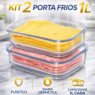 Kit 02 Porta Frios Empilhável Transparente Com Grade 1 Litro em Oferta na Shopee