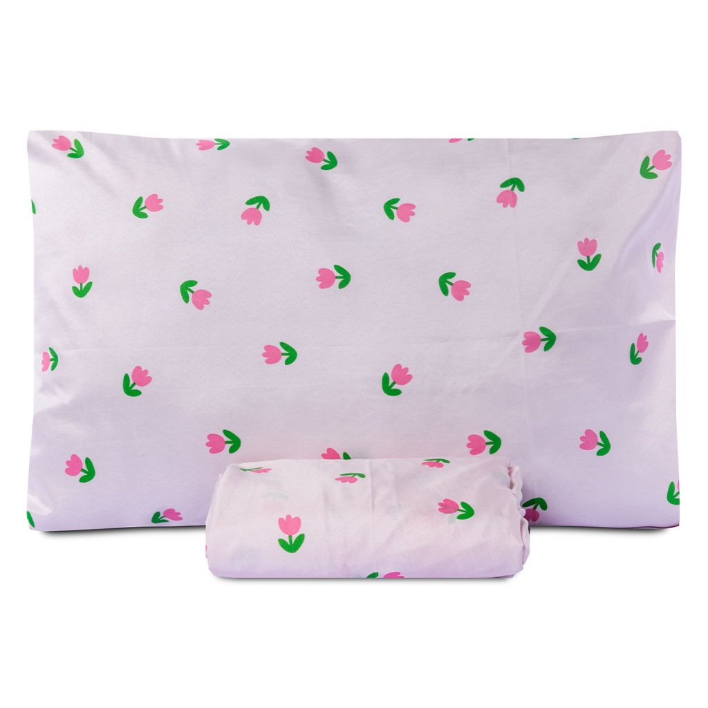 Jogo de Lençol Com Elástico Solteiro Basic Estampado - Jogo de Cama 2 Peças Estampa Tulipa Rosa180 Fios