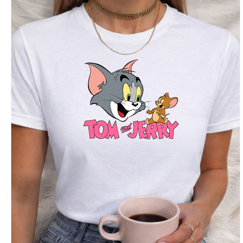 Camiseta Feminina Tom e Jerry Estampada Algodão Premium Casual Moda Confortável 2026 tendencia