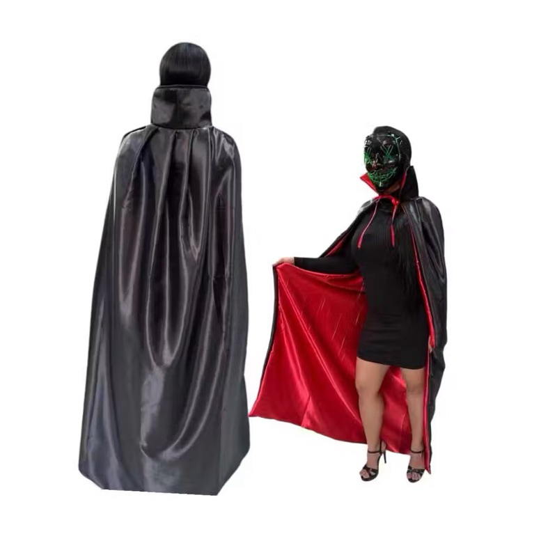 CAPA VAMPIRO DUPLA FACE COM GOLA | TECIDO: POLIÉSTER | ADULTO | FESTA FANTASIA | HALLOWEEN | PRETO E VERMELHO | LONGA