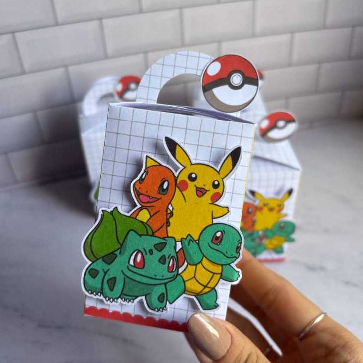Caixas Alça personalizada no tema Pokemon com 10/20/30 unidades - caixinha personalizada – lembrancinha personalizada