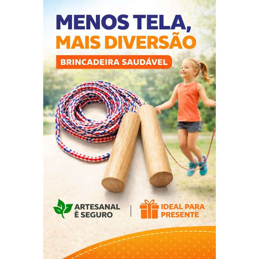 15UN Cordas de pular brinquedo infantil 1,75 metros com cabo de madeira lixada