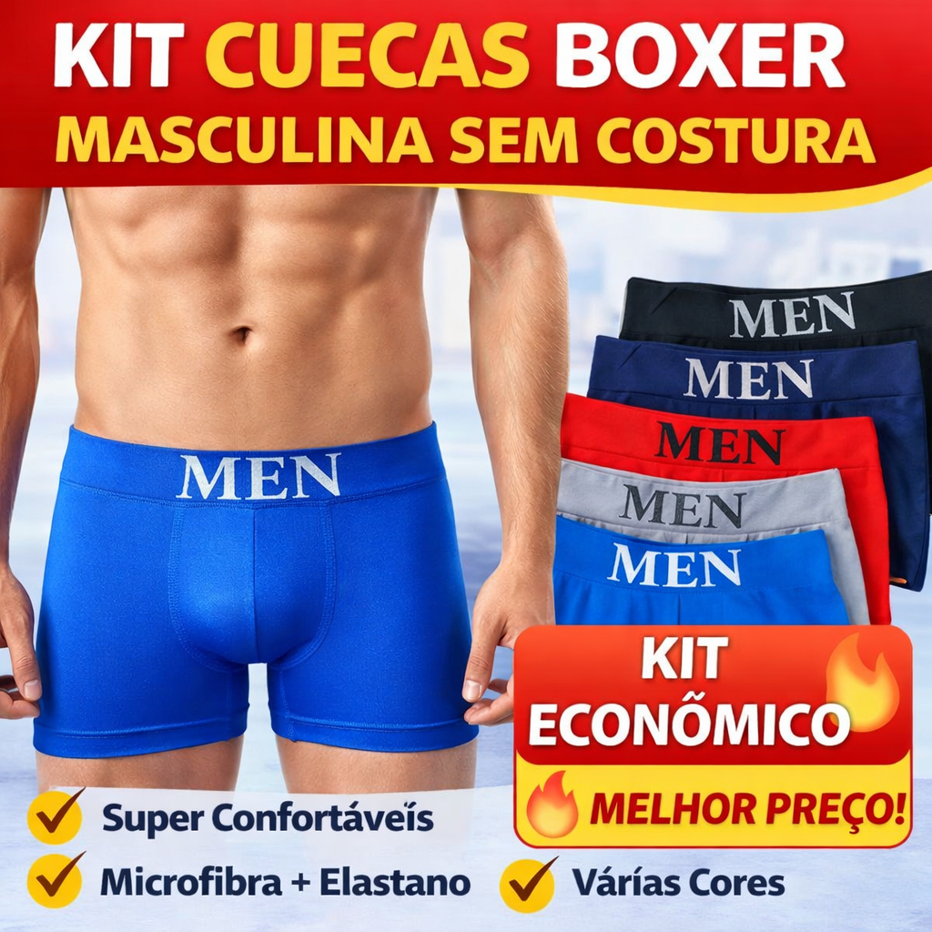 Kit Cueca Boxer Microfibra Premium Sem Costura Masculina Adulto Alta Qualidade Barata e Confortável