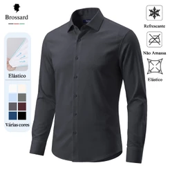 BROSSARD Camisa Social Masculina Slim fit Elastano , Blusa Estilosa Não Amassa Roupa Trabalho Brasil