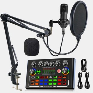 Kit Podcast F009 Completo com Microfone Profissional USB Efeitos de Voz para Live Streaming Gravação