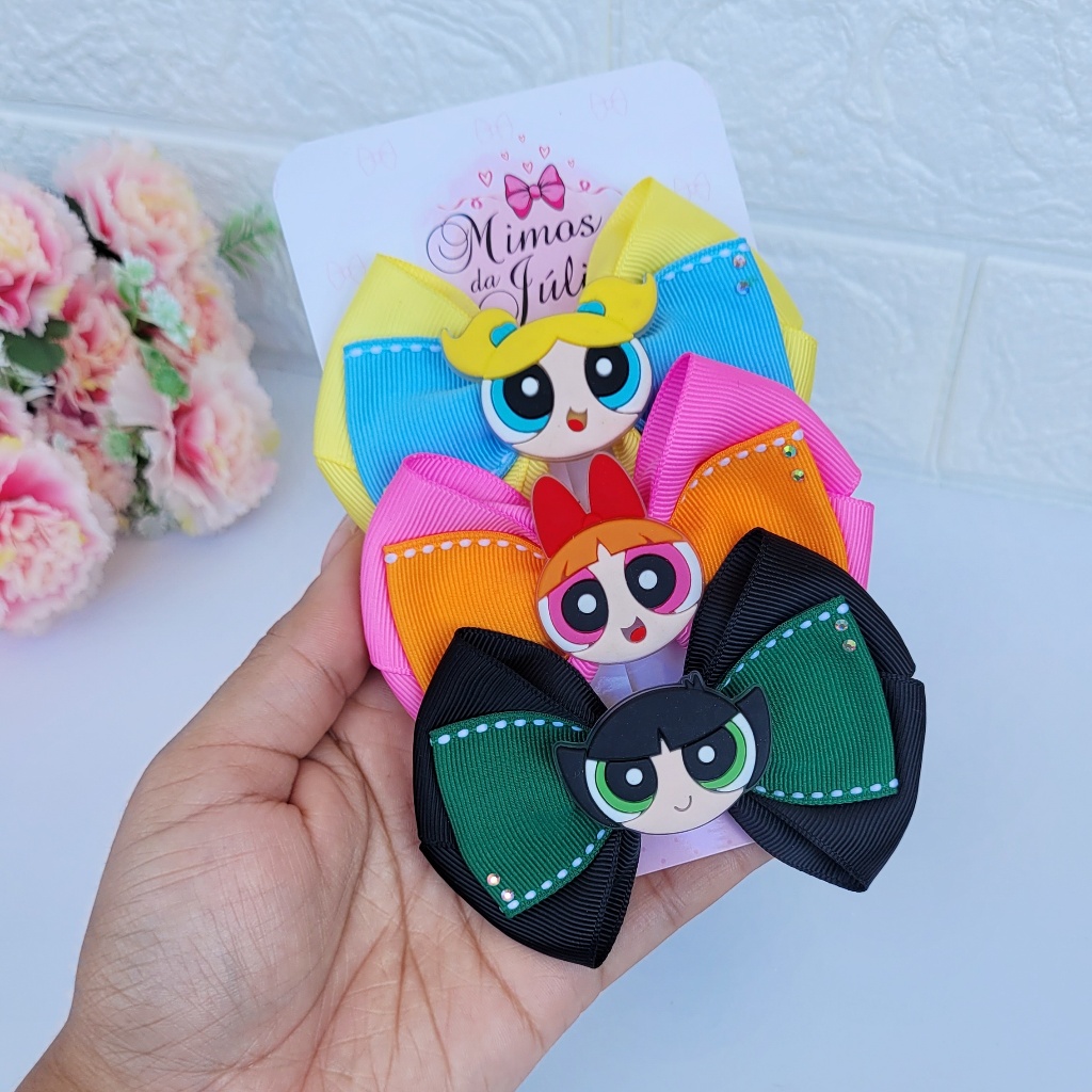 Laços de Cabelo Infantil Temáticos - Meninas Super Poderosas - Docinho, Lindinha, Florzinha