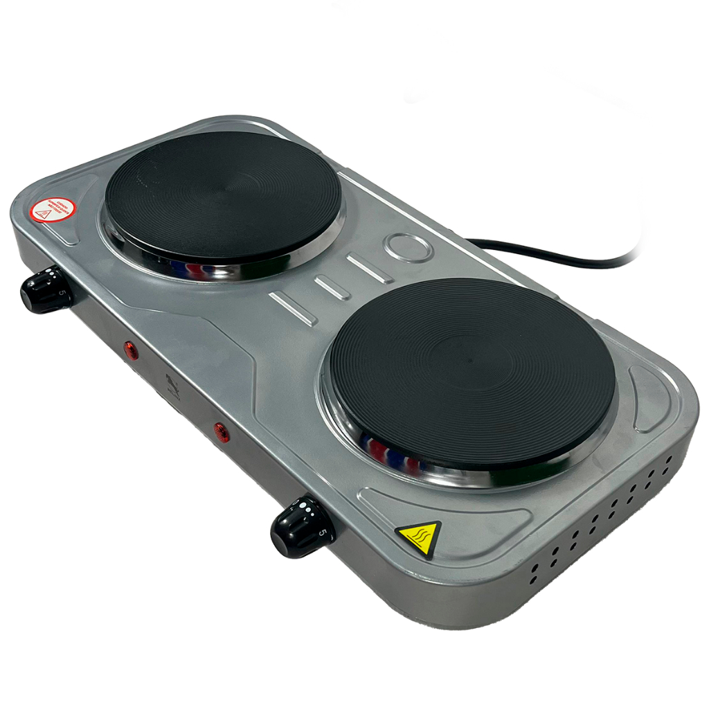 Fogão Fogareiro Elétrico Portátil 127v Camping Mesa Inox 2 Boca 2000W Potência Cooktop De Mesa