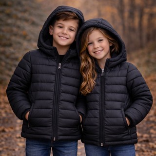 Jaqueta Puffer Infantil Unissex Bobojaco Juvenil Peluciada Capuz Removível Inverno Frio em Oferta na Shopee